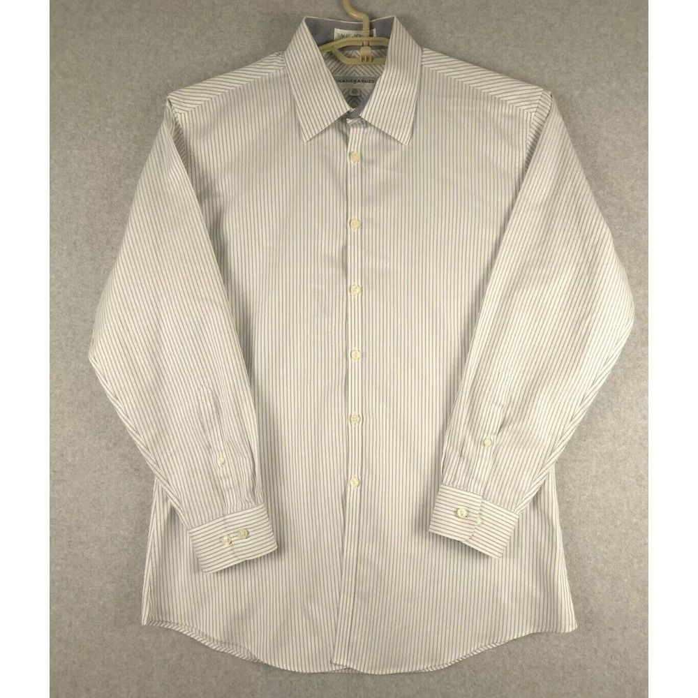 Jhane Barnes Men's Dress Shirt 18-32/33 Long Sleeve Large White Silver Stripe - Picture 4 of 8